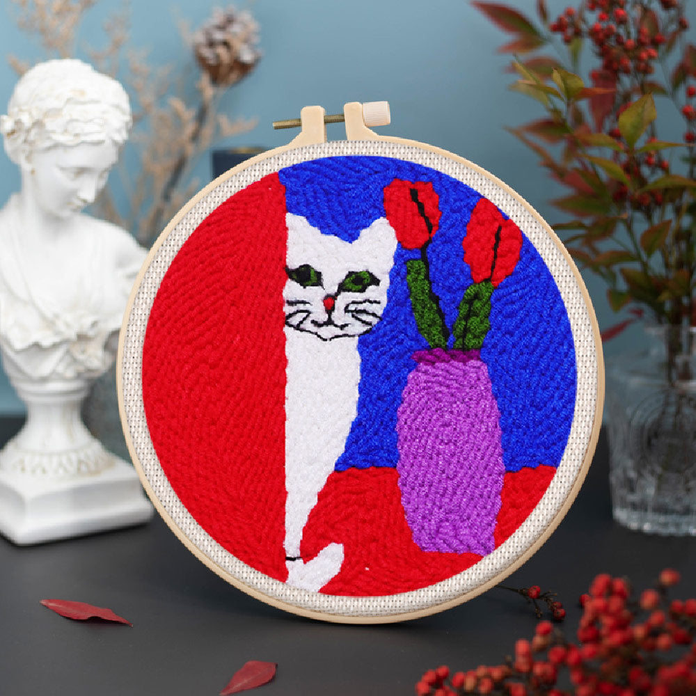 Punch Needle 20x20 Neugierige Katze