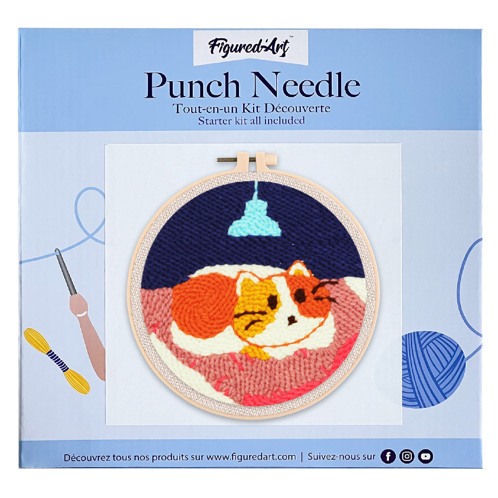 Punch Needle 20x20 Eine Katze in ihrem Bett