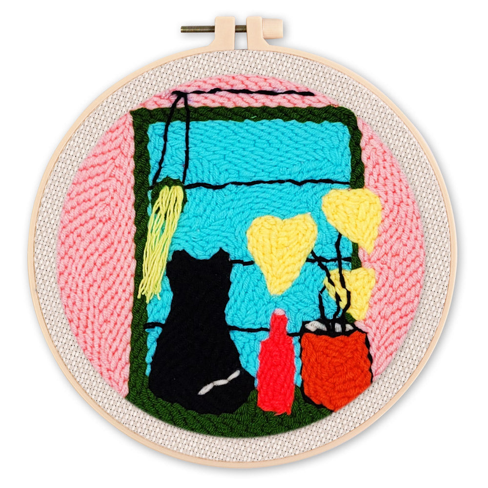 Punch Needle 20x20 Katze am Fenster