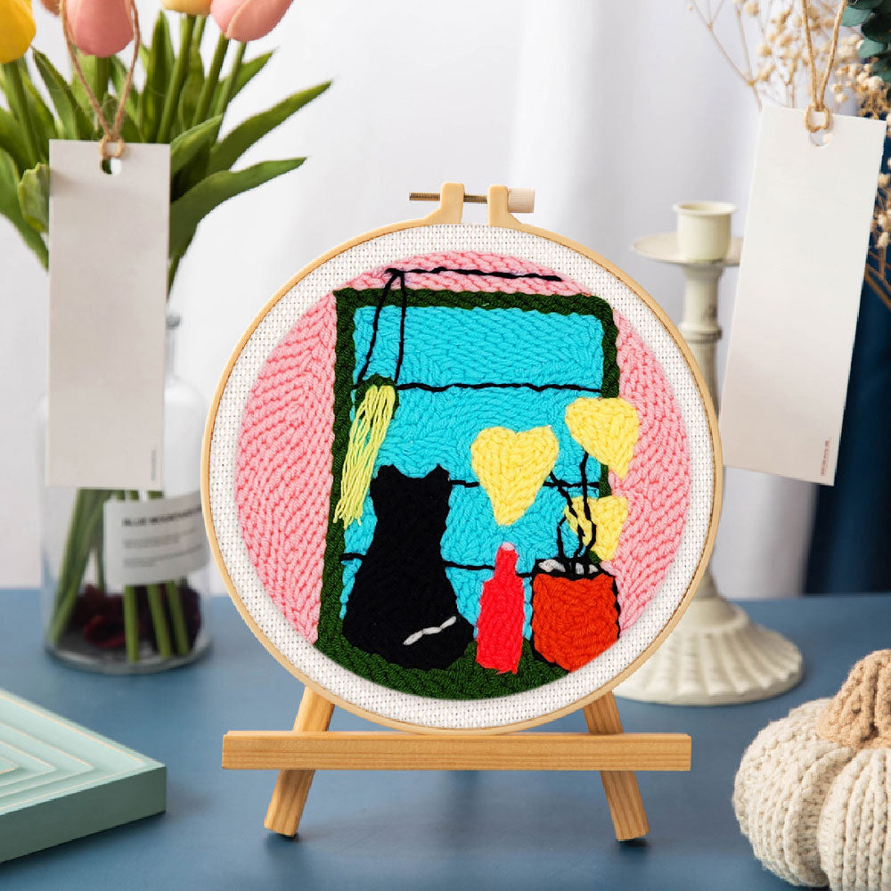 Punch Needle 20x20 Katze am Fenster