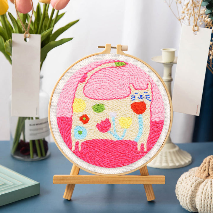 Punch Needle 20x20 Blumenkatze