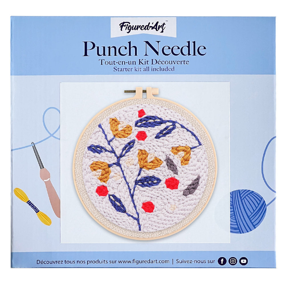 Punch Needle 20x20 Stechpalmen auf blauem Hintergrund