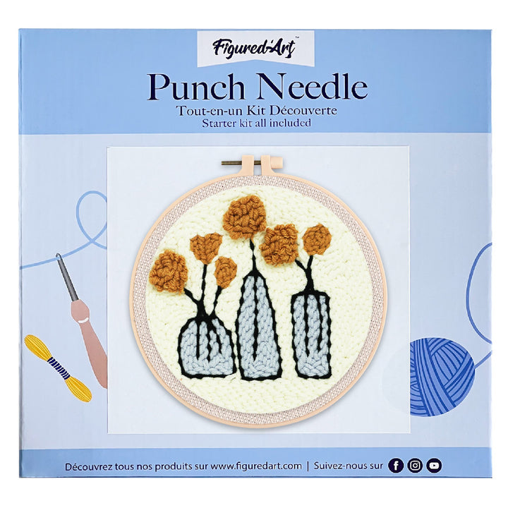 Punch Needle 20x20 Blumen in Vasen