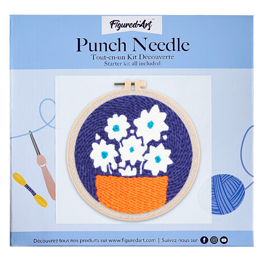 Punch Needle 20x20 Weisse Blumen
