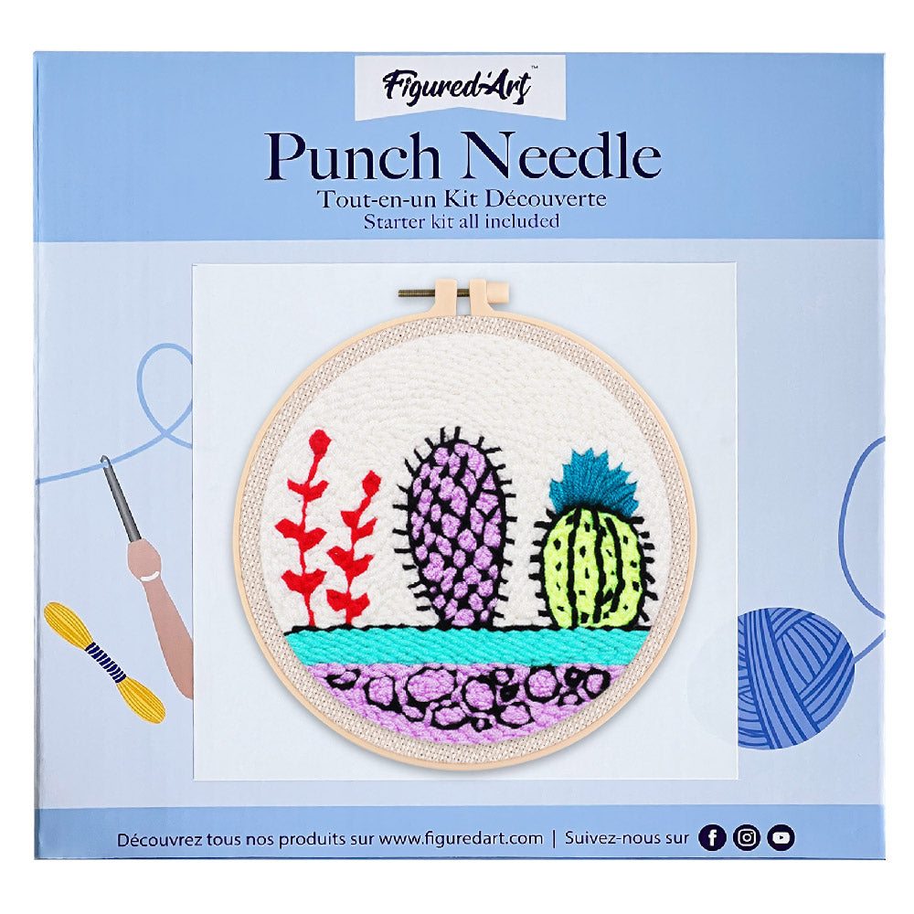 Punch Needle 20x20 Bunte Kakteen an einer weissen Wand - Kidis Art