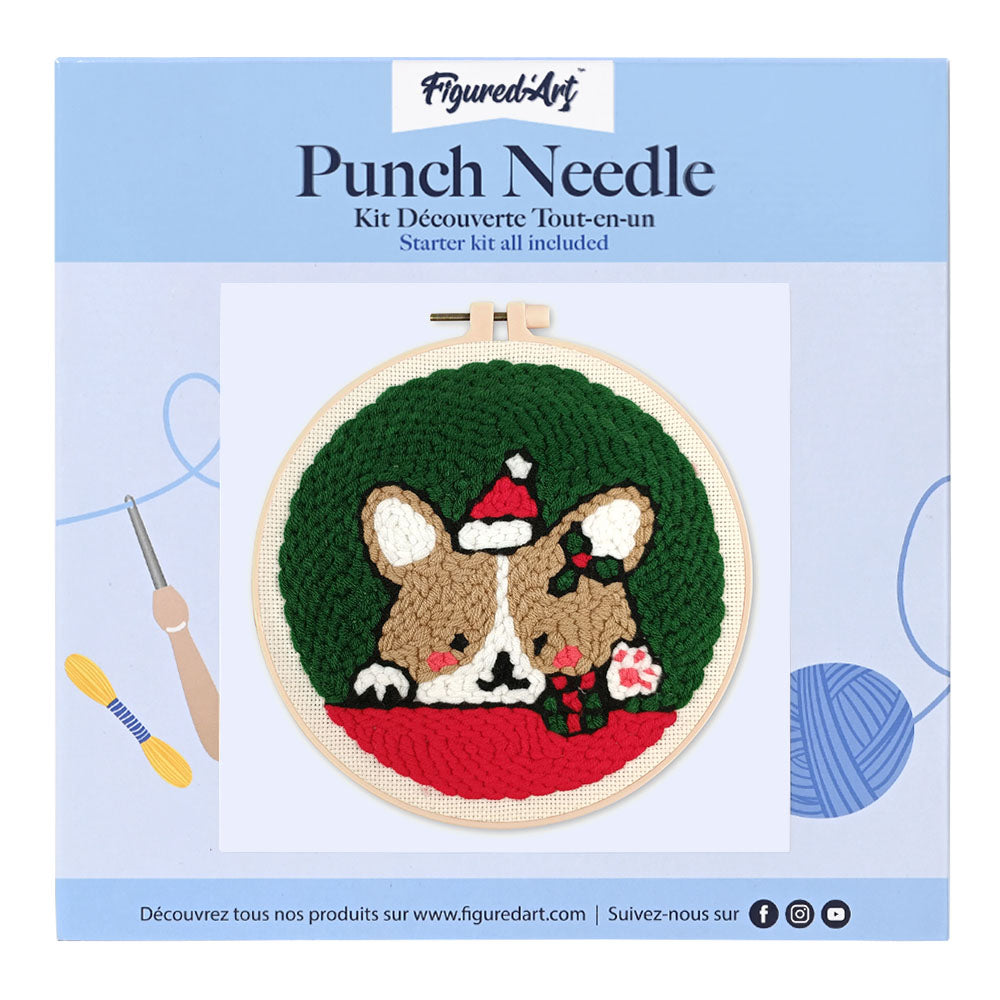 Punch Needle 20 x 20 cm Hund und Weihnachtsmütze