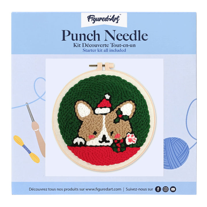Punch Needle 20 x 20 cm Hund und Weihnachtsmütze