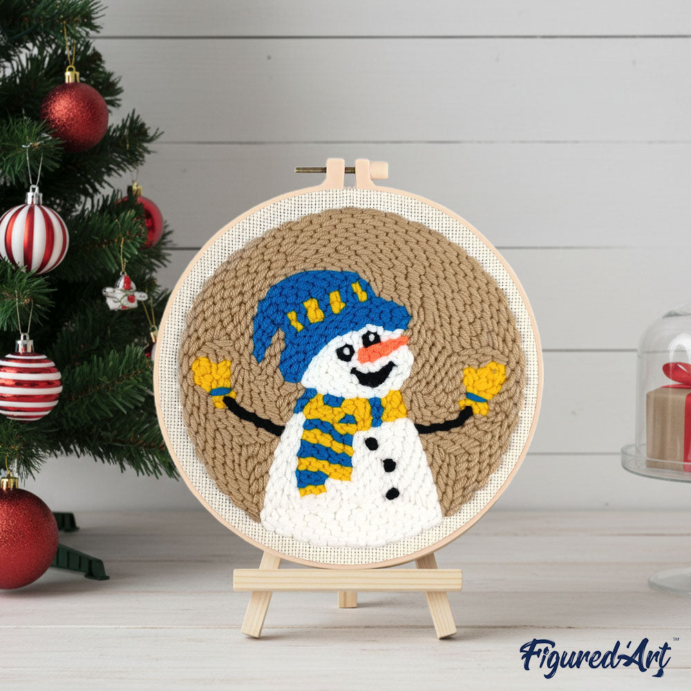 Punch Needle 20 x 20 cm Lächelnder Schneemann