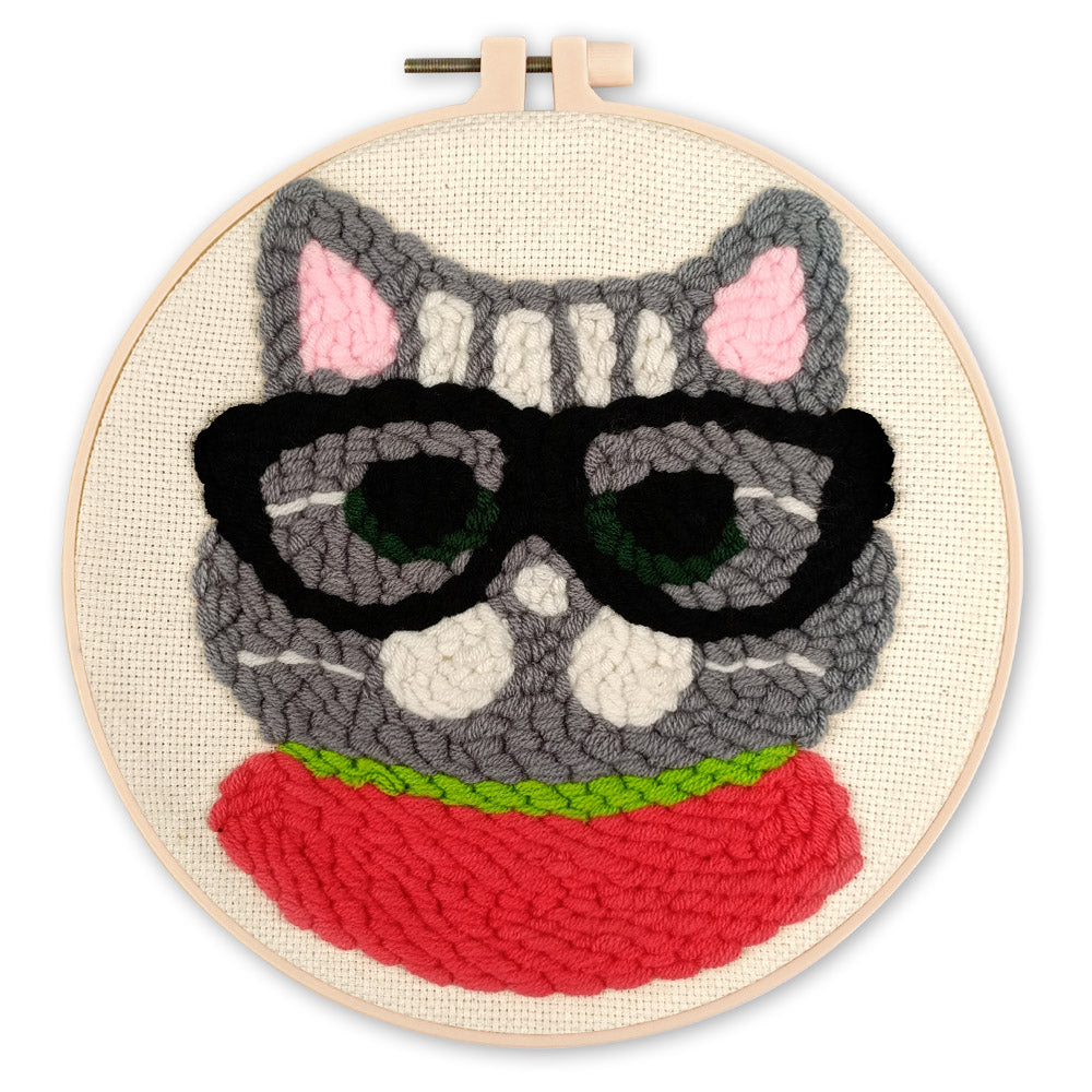 Punch Needle 20 x 20 cm Intellektuelle Katze