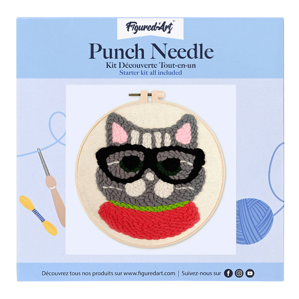 Punch Needle 20 x 20 cm Intellektuelle Katze