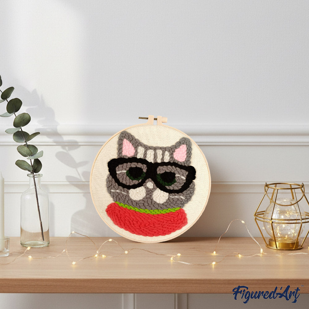 Punch Needle 20 x 20 cm Intellektuelle Katze