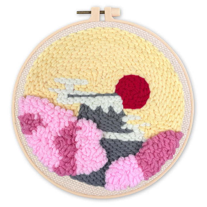 Punch Needle 20 x 20 cm Aufgehende Sonne und Kirschblüten