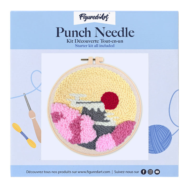 Punch Needle 20 x 20 cm Aufgehende Sonne und Kirschblüten