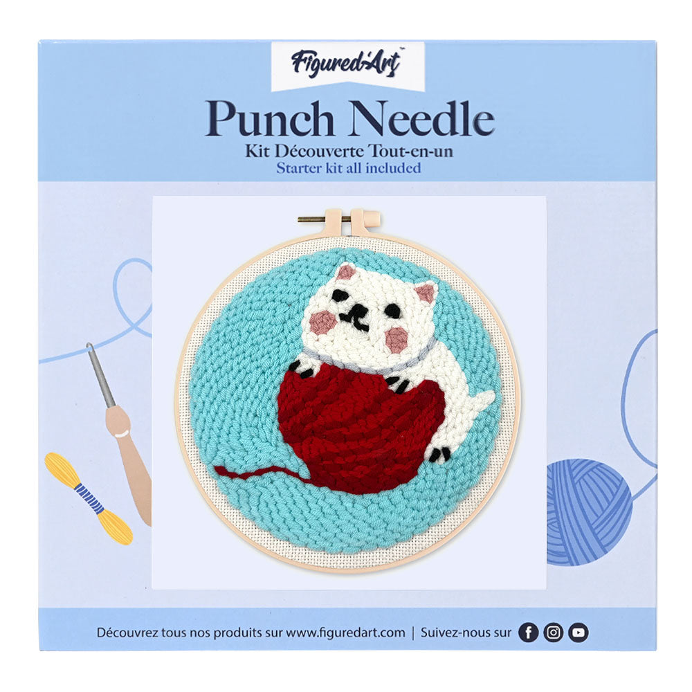 Punch Needle 20 x 20 cm Katze mit Wollknäuel
