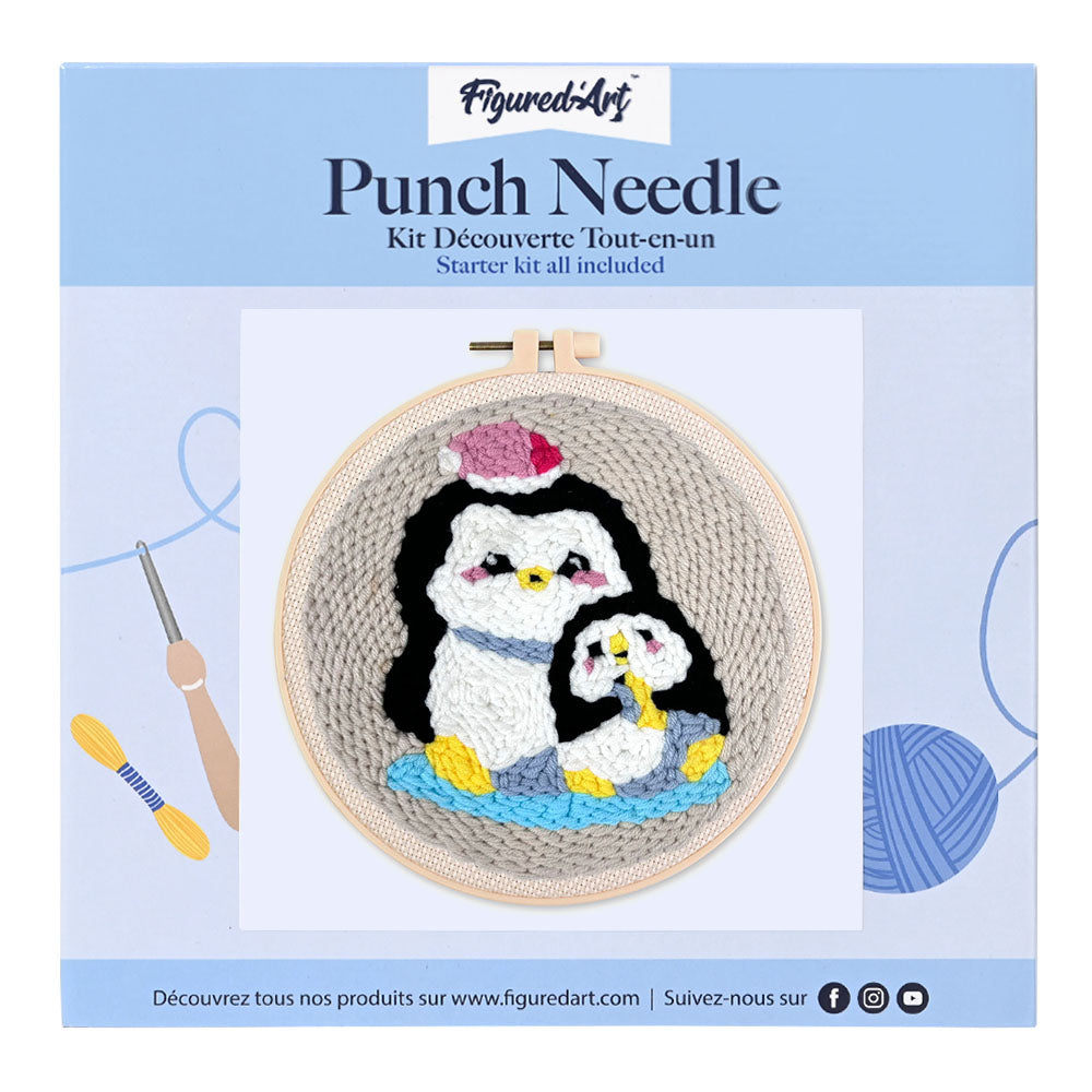 Punch Needle 20 x 20 cm Pinguinmutter und Baby - Kidis Art