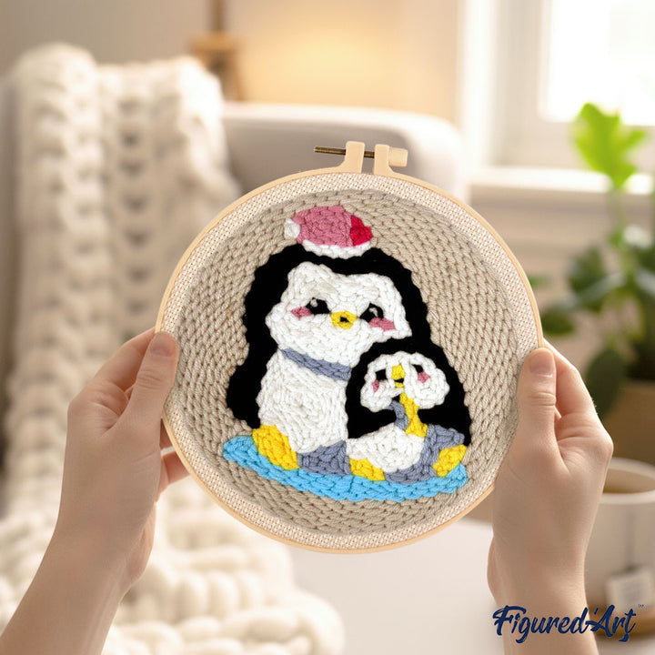 Punch Needle 20 x 20 cm Pinguinmutter und Baby