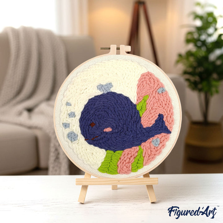 Punch Needle 20 x 20 cm Lächelnder Blauwal