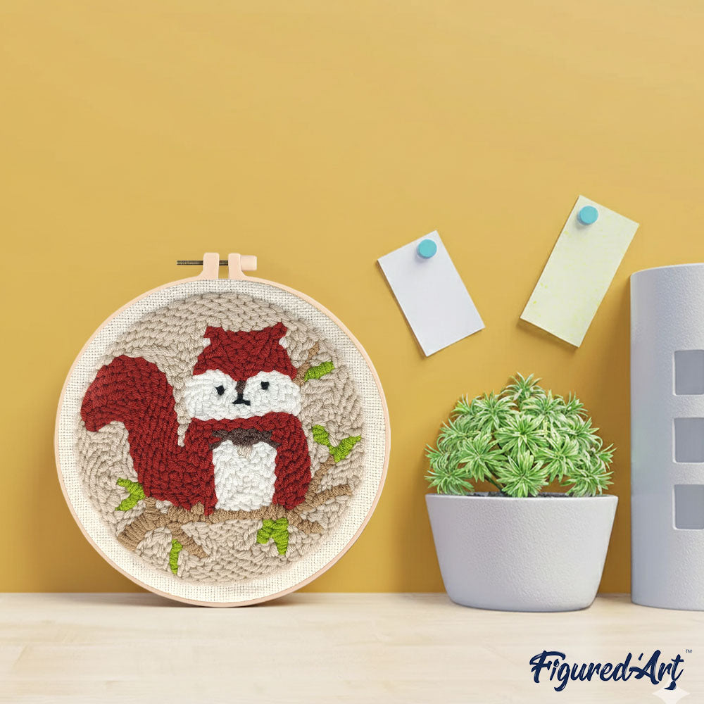 Punch Needle 20 x 20 cm Süßes Eichhörnchen
