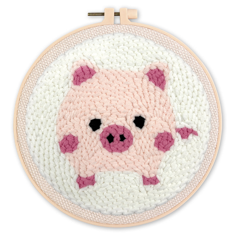 Punch Needle 20 x 20 cm Rosa Schweinchen