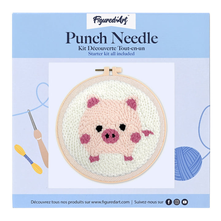 Punch Needle 20 x 20 cm Rosa Schweinchen