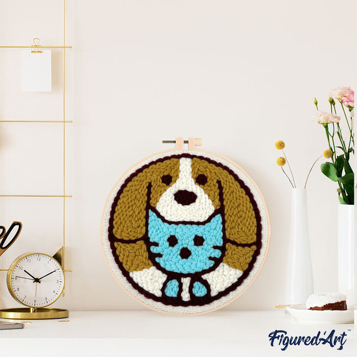 Punch Needle 20 x 20 cm Katze und Hund 