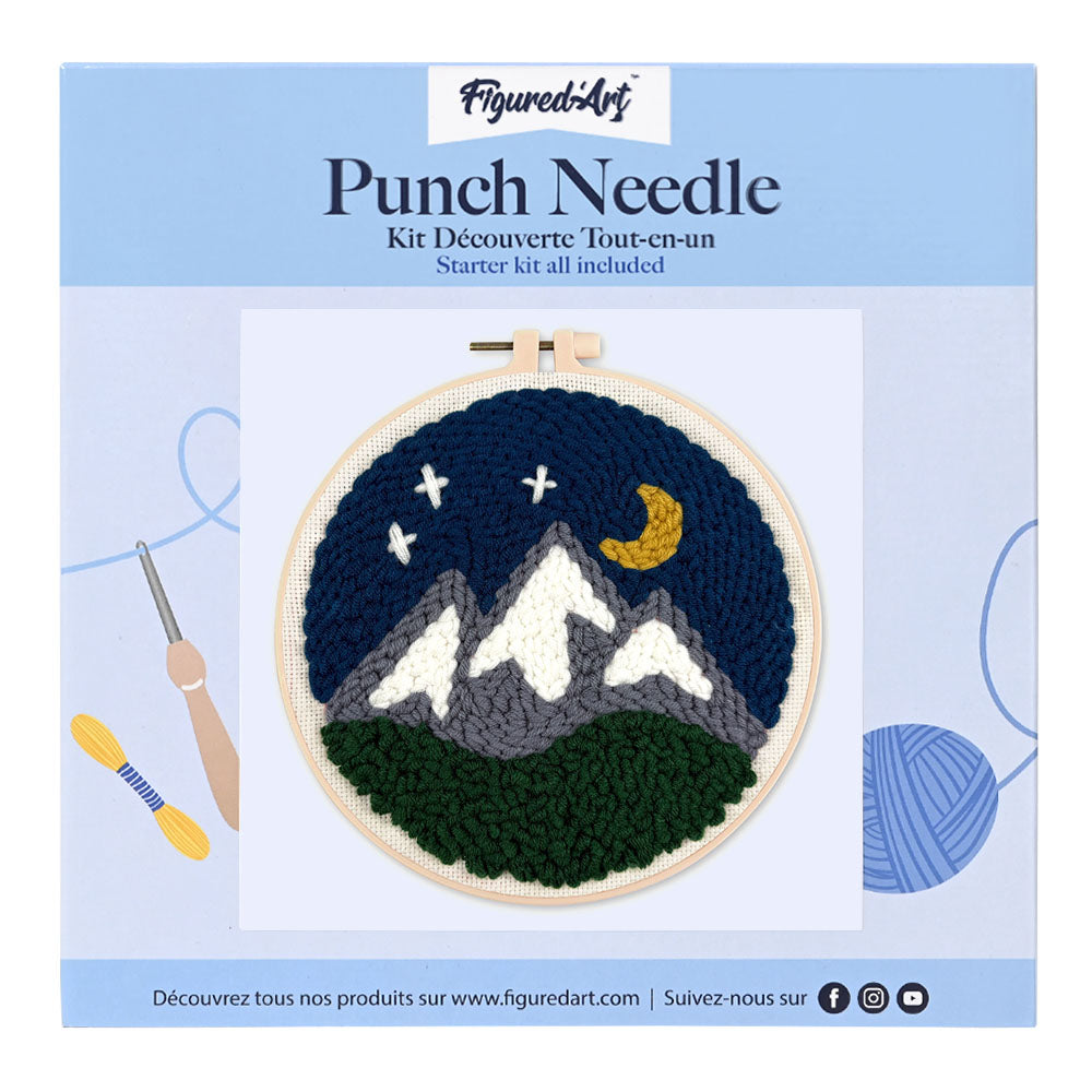 Punch Needle 20 x 20 cm Berge bei Nacht