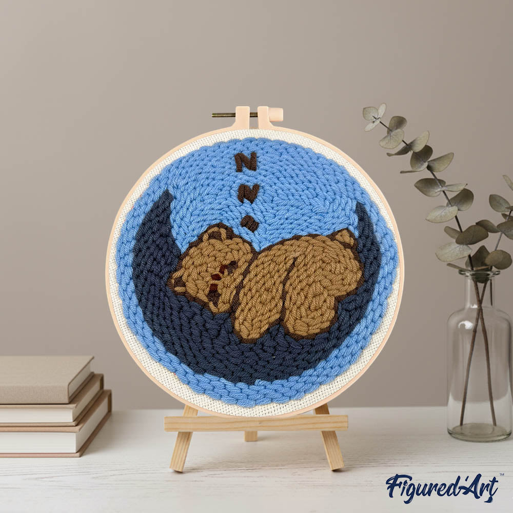 Punch Needle 20 x 20 cm Bär auf dem Mond - Kidis Art