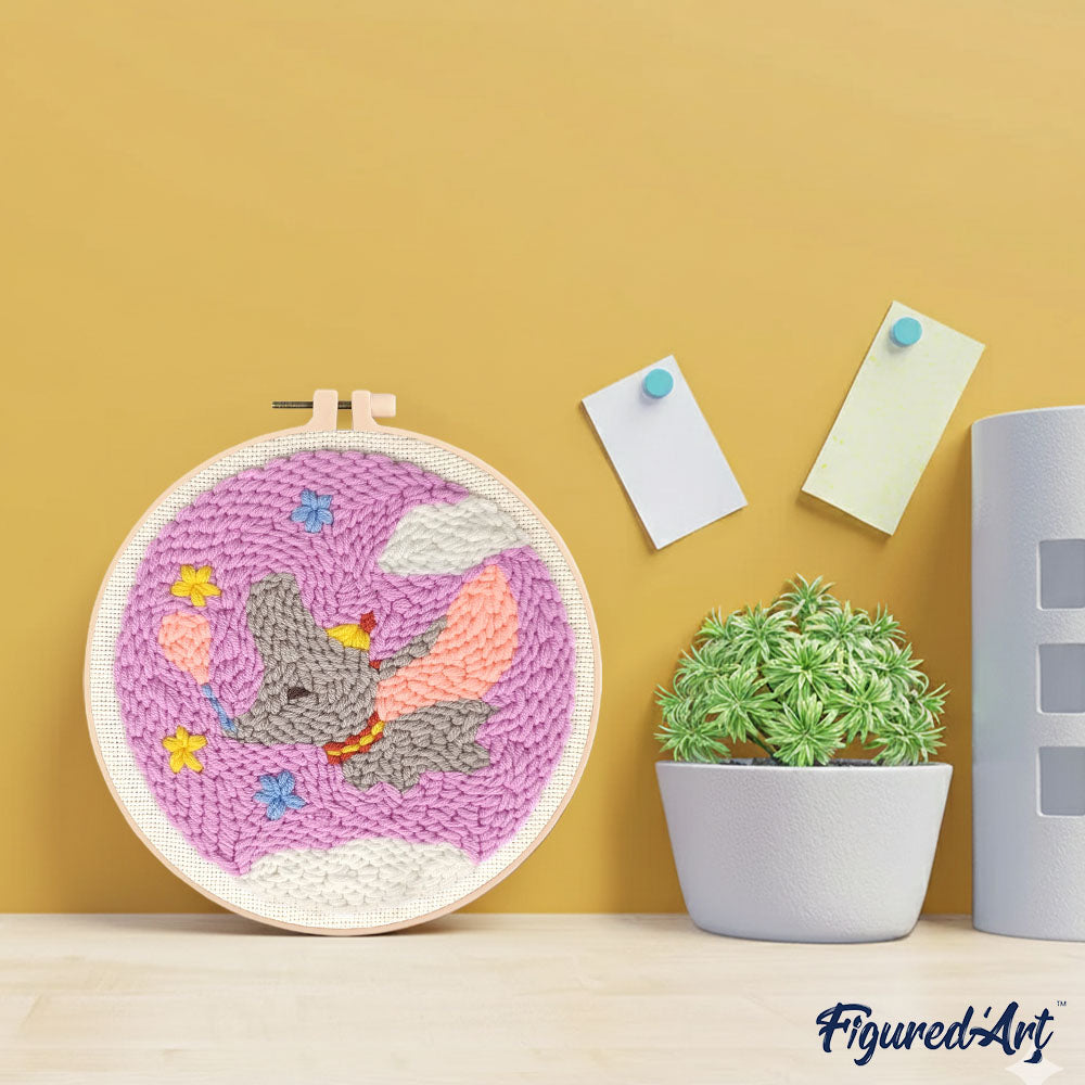 Punch Needle 20 x 20 cm Fliegender Elefant - Kidis Art