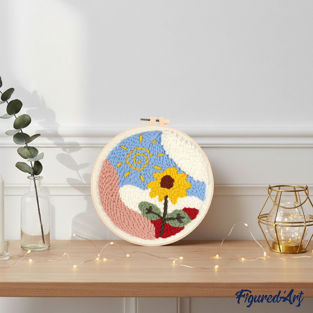 Punch Needle 20 x 20 cm Blume bei Sonnenaufgang