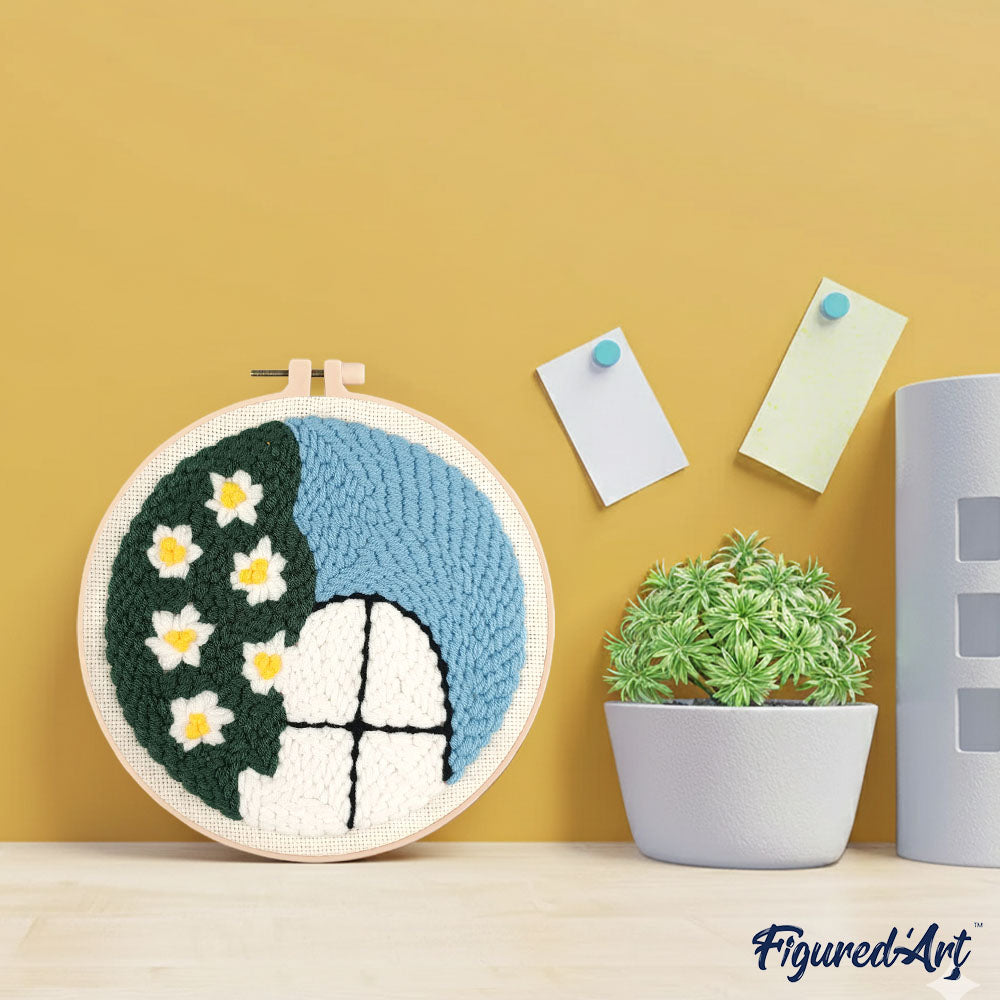 Punch Needle 20 x 20 cm Blume am Fenster