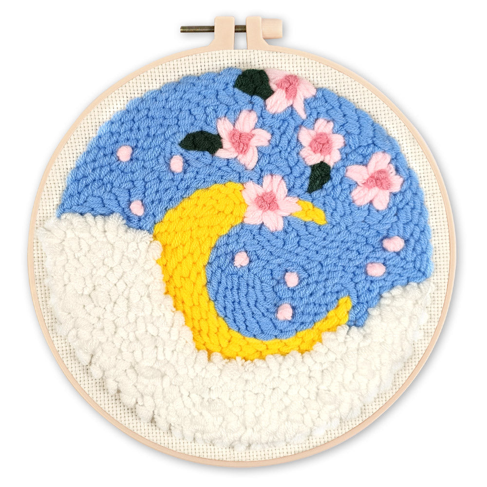 Punch Needle 20 x 20 cm Kirschblüten und Mond