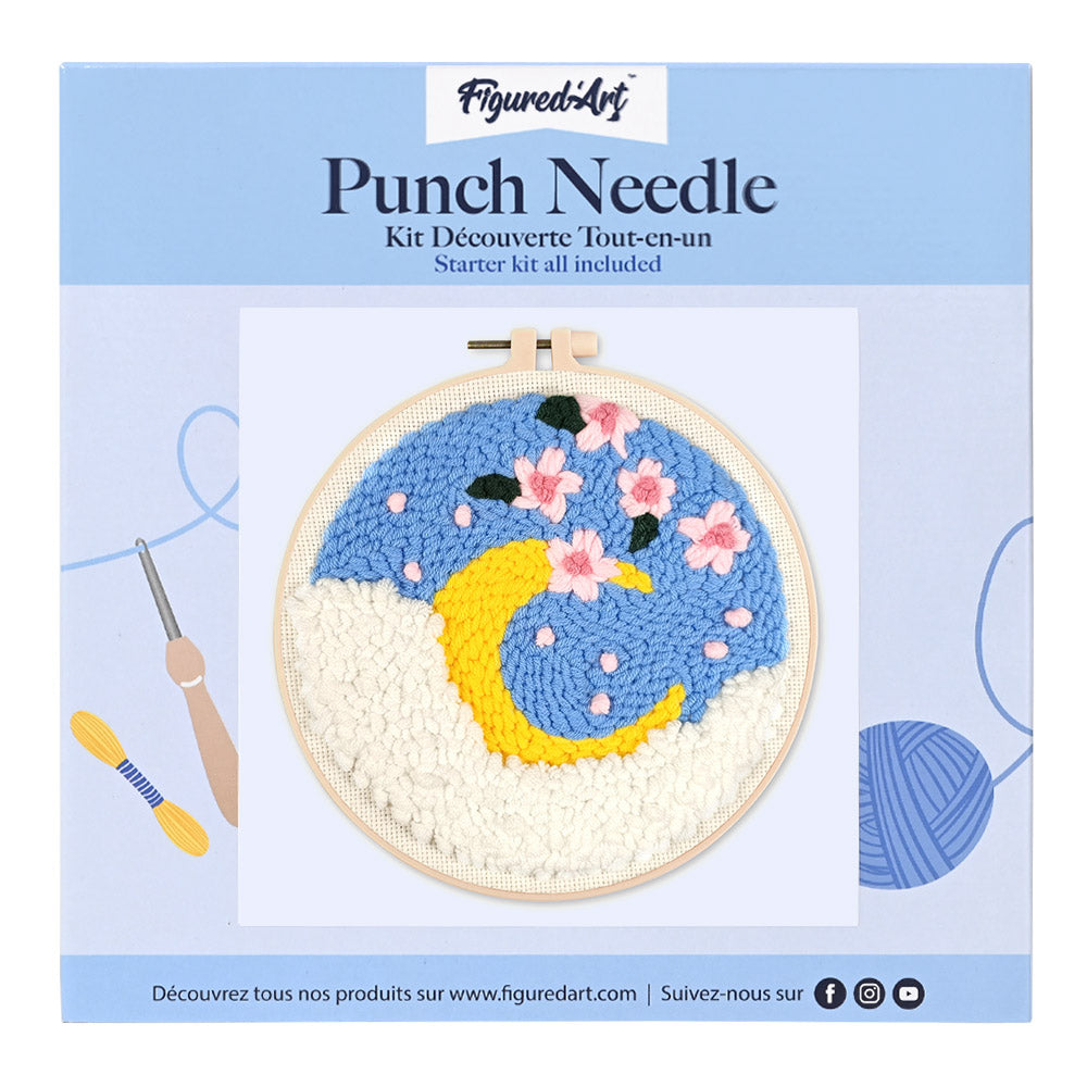 Punch Needle 20 x 20 cm Kirschblüten und Mond