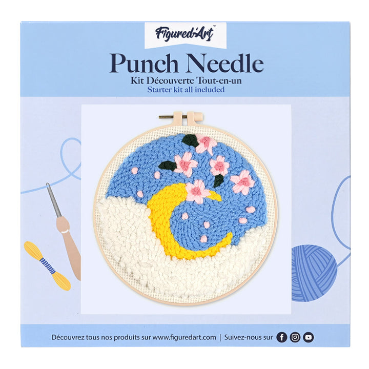 Punch Needle 20 x 20 cm Kirschblüten und Mond