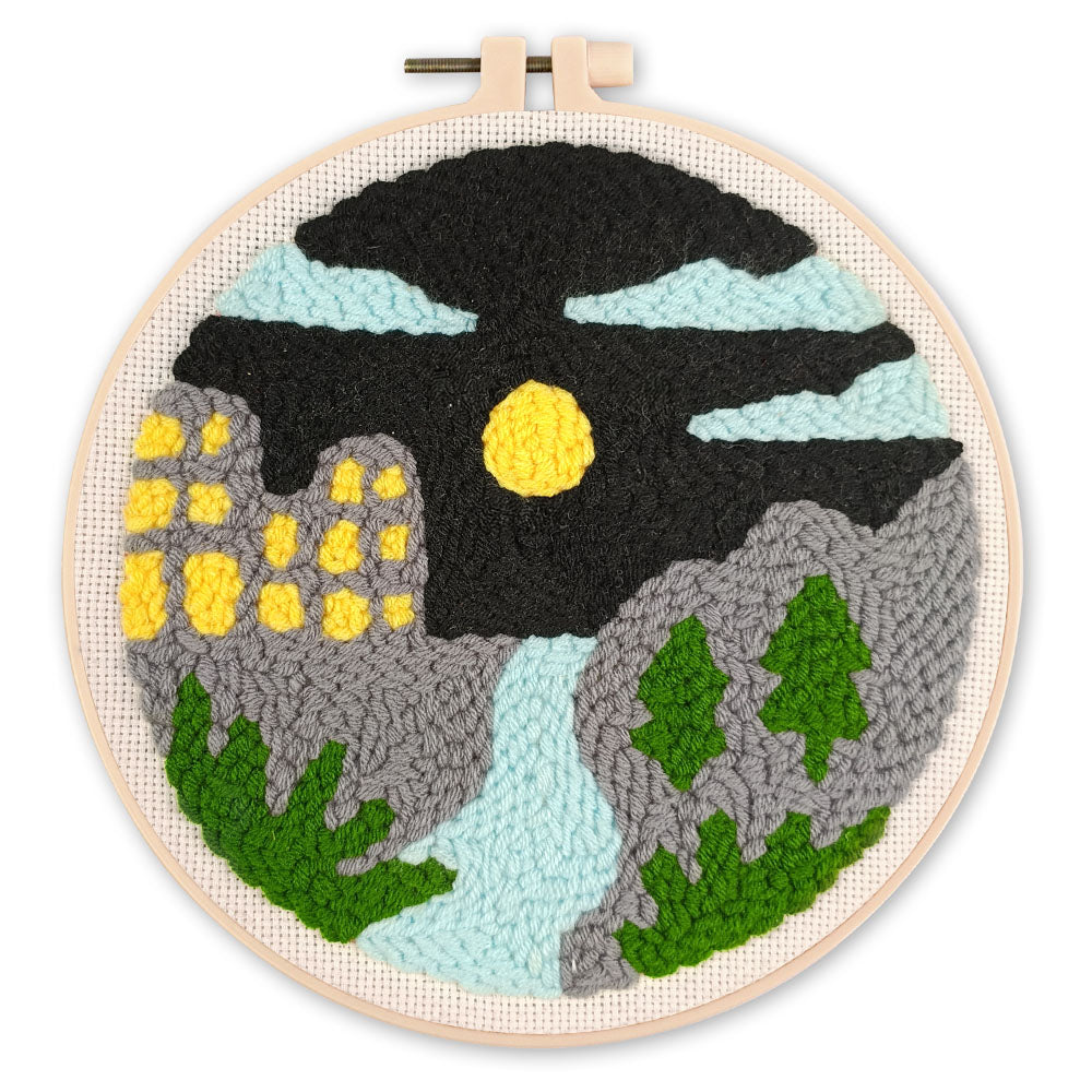 Punch Needle 20 x 20 cm Fluss bei Nacht - Kidis Art