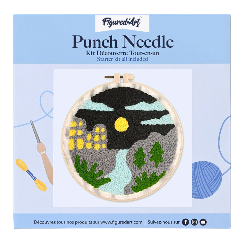 Punch Needle 20 x 20 cm Fluss bei Nacht