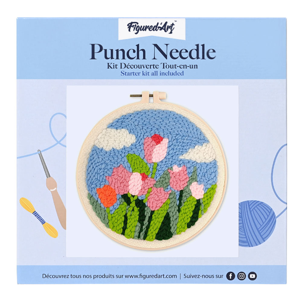 Punch Needle 20 x 20 cm Tulpen und blauer Himmel