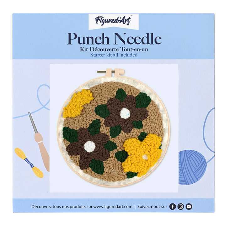 Punch Needle 20 x 20 cm Gelbe und braune Blumen