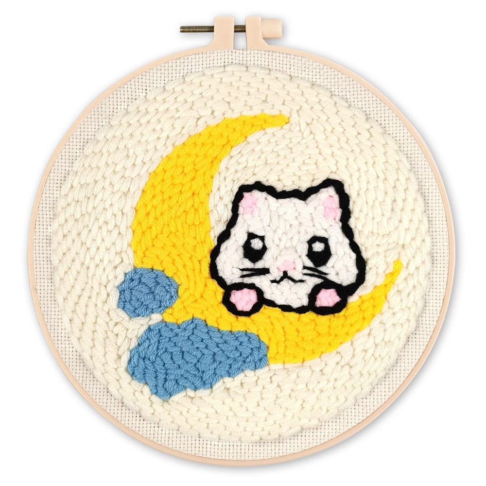 Punch Needle 20 x 20 cm Katze auf dem Mond