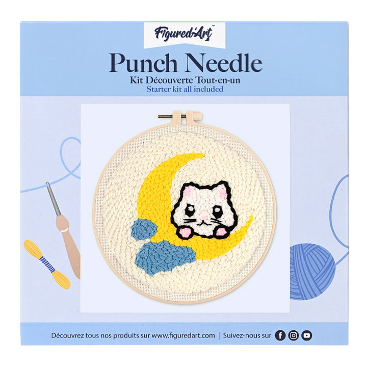 Punch Needle 20 x 20 cm Katze auf dem Mond