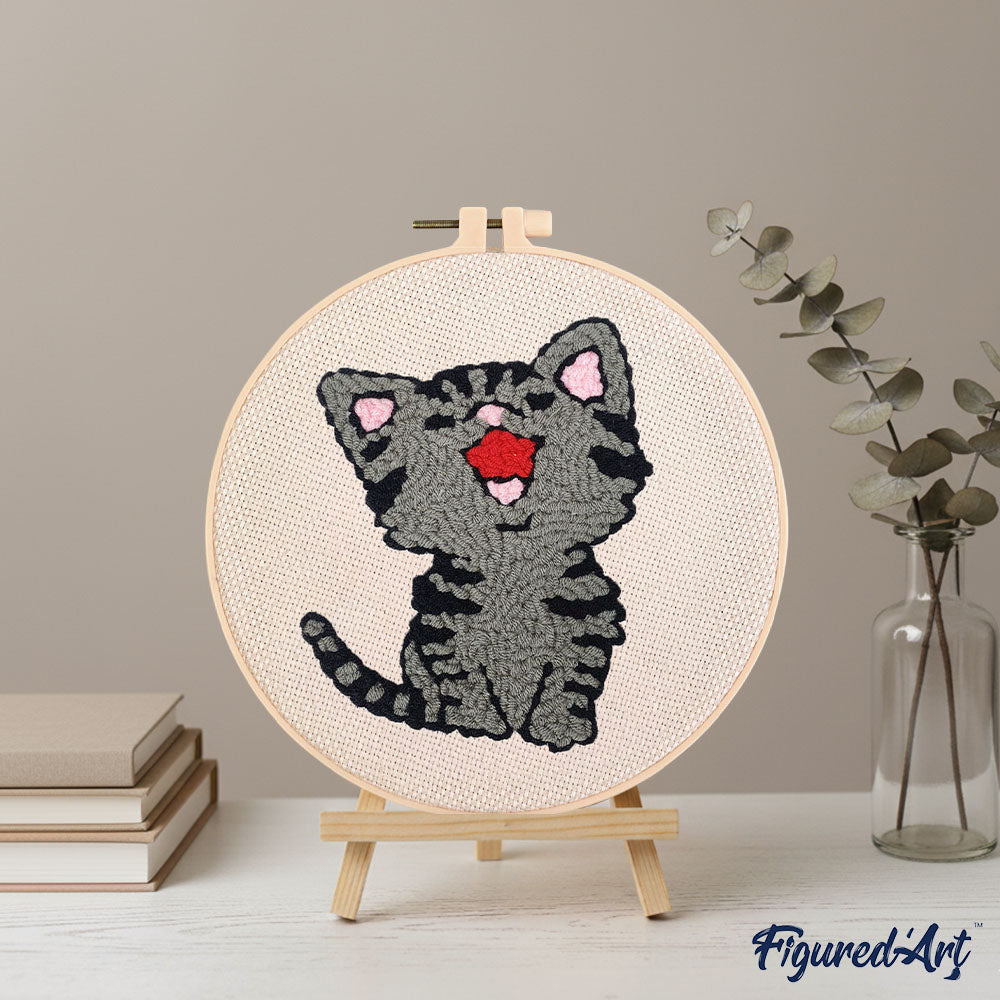 Punch Needle 20 x 20 cm Lachende Katze