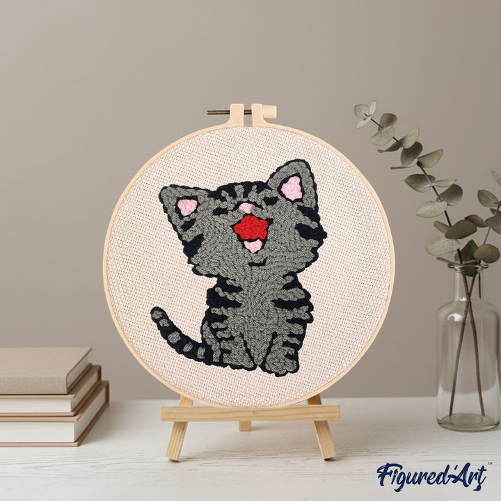 Punch Needle 20 x 20 cm Lachende Katze