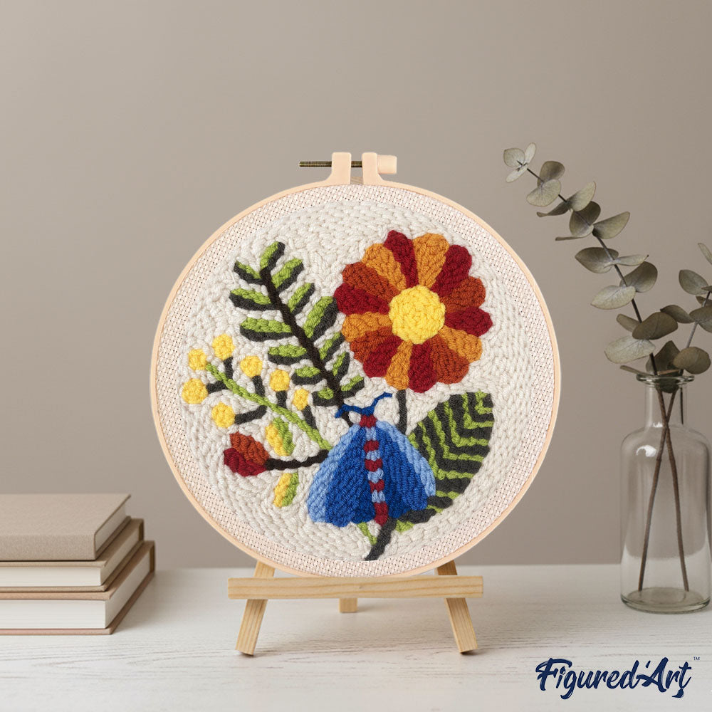 Punch Needle 20 x 20 cm Blauer Schmetterling und Blumen