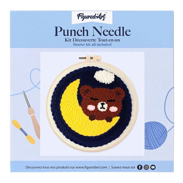 Punch Needle 20 x 20 cm Süßer Bär auf dem Mond