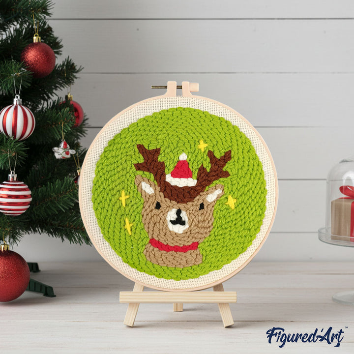Punch Needle 20 x 20 cm Weihnachtsrentier 
