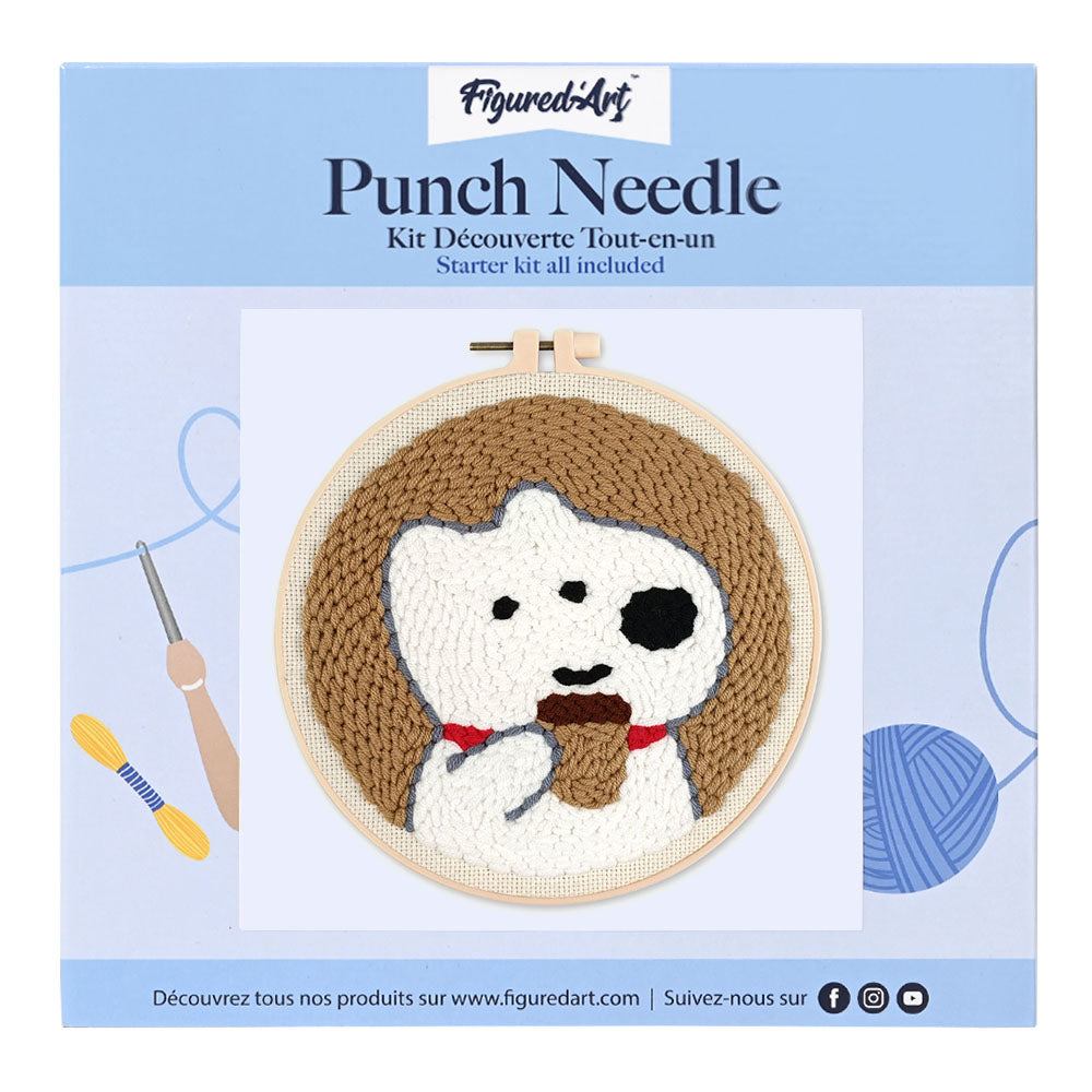 Punch Needle 20 x 20 cm Weißer Hund und Kaffee