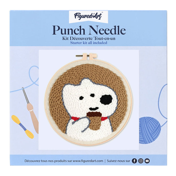 Punch Needle 20 x 20 cm Weißer Hund und Kaffee