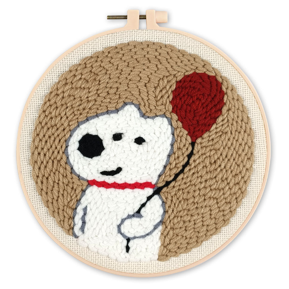 Punch Needle 20 x 20 cm Weißer Hund und Ball
