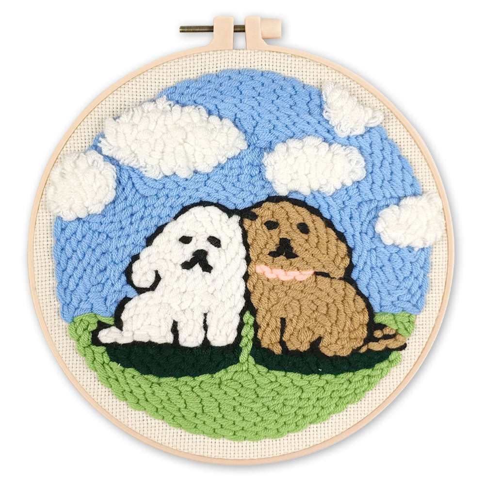 Punch Needle 20 x 20 cm Zwei Hunde