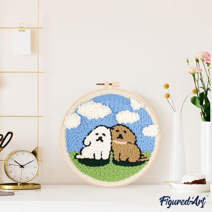 Punch Needle 20 x 20 cm Zwei Hunde