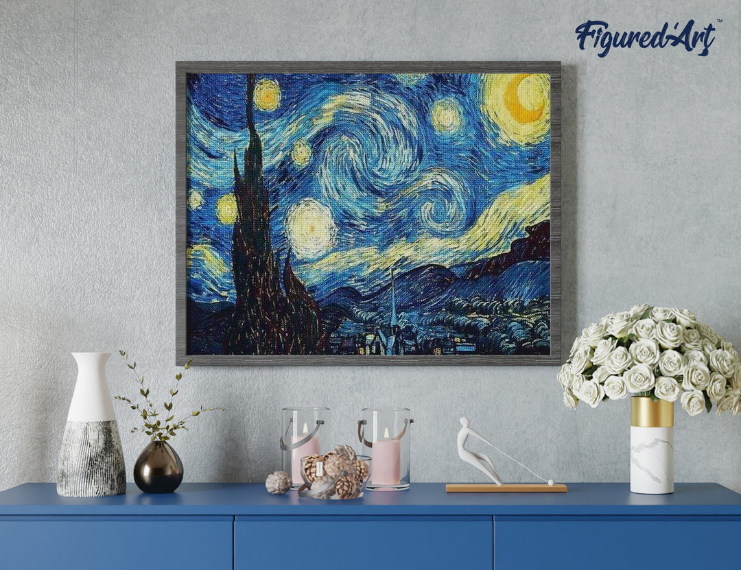 Diamond Painting 40x50 auf Keilrahmen gespannt Figured’Art Van Gogh – Sternennacht - Kidis Art